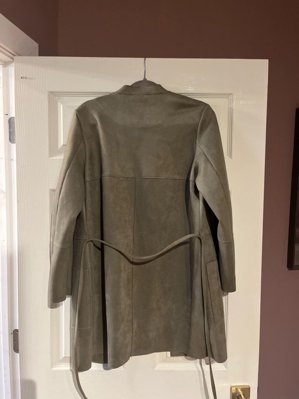 H&M Olive Green Collarless Long Pea Coat - Picture 2 of 2